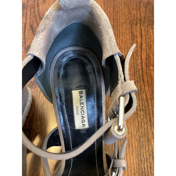 Balenciaga Paris Taupe Tan Suede Strappy Ankle Wrap Espadrille Platform Heels 9 - Picture 3 of 9